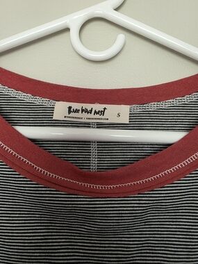 Three Bird Nest Boho Black and Red Striped Women's Top